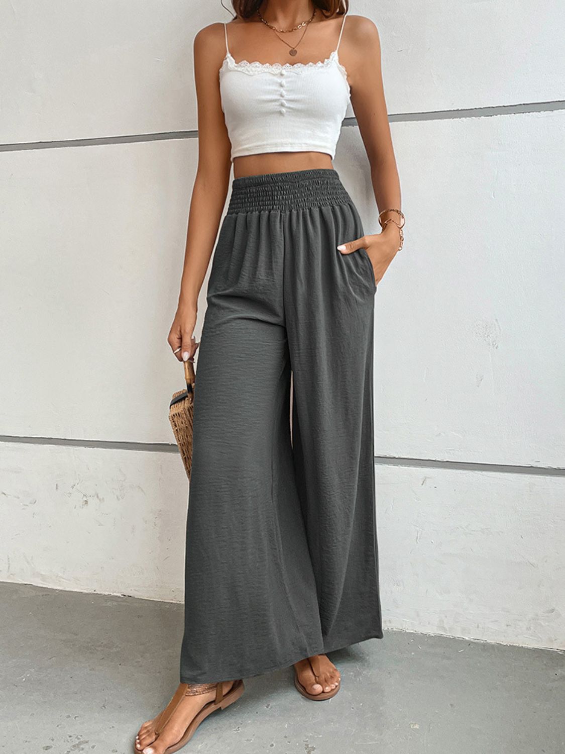 Wide Waistband Relax Fit Long Resort Pants