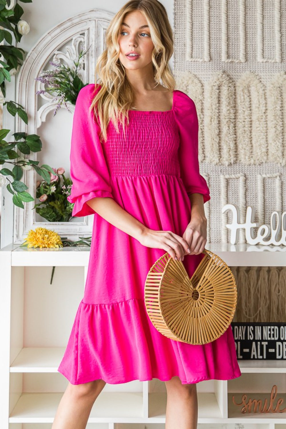 Pink Summer Ruffle Hem Dress