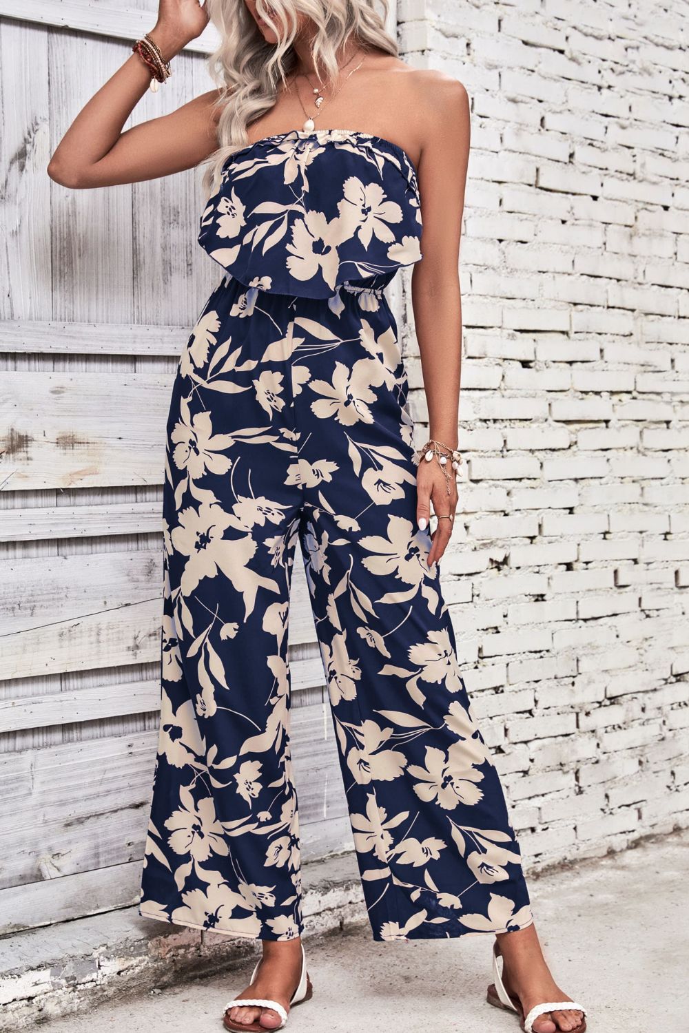 Tropical Floral Hawaiian Wide Leg Jumpsuit