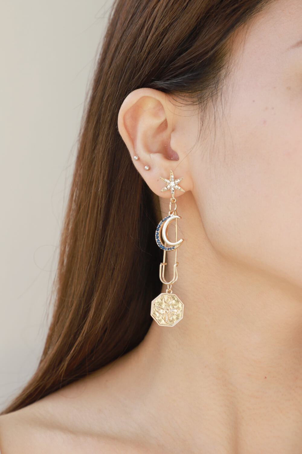 Rhinestone Moon and Star Drop Earrings