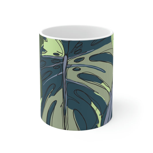 Hawaii Monstera Collection, Tropical Custom Designed Monstera Leaf Ceramic Mug 11oz