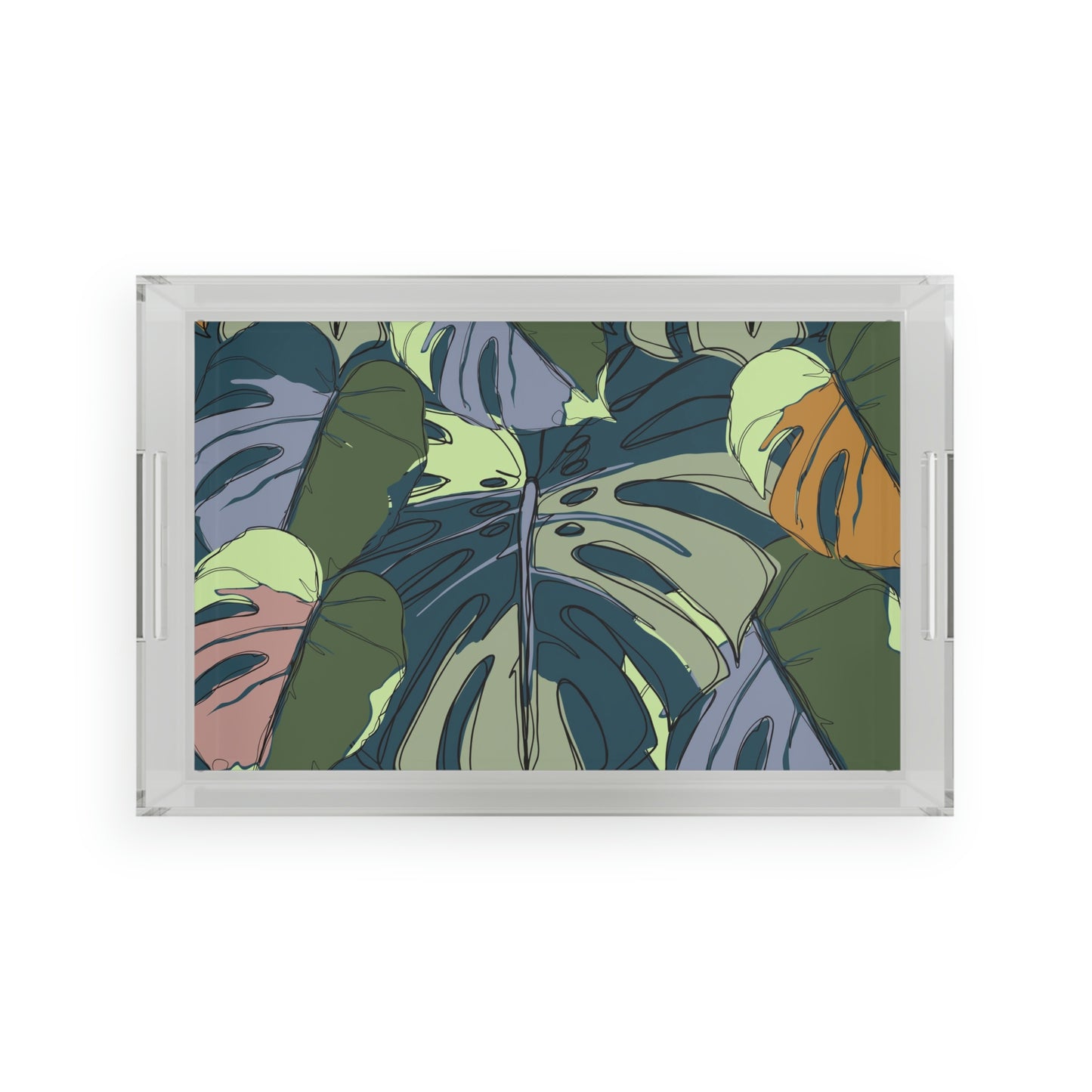 Hawaii Monstera Collection Acrylic Serving Tray, Tropical Monstera Leaf Serving Tray