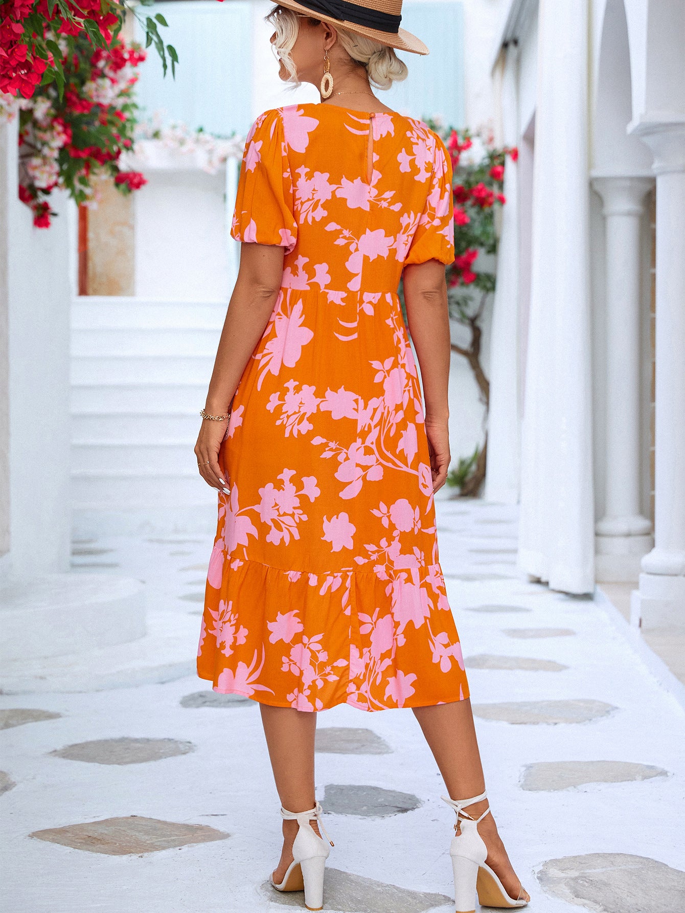 Floral Ruffle Hem Resort Midi Dress