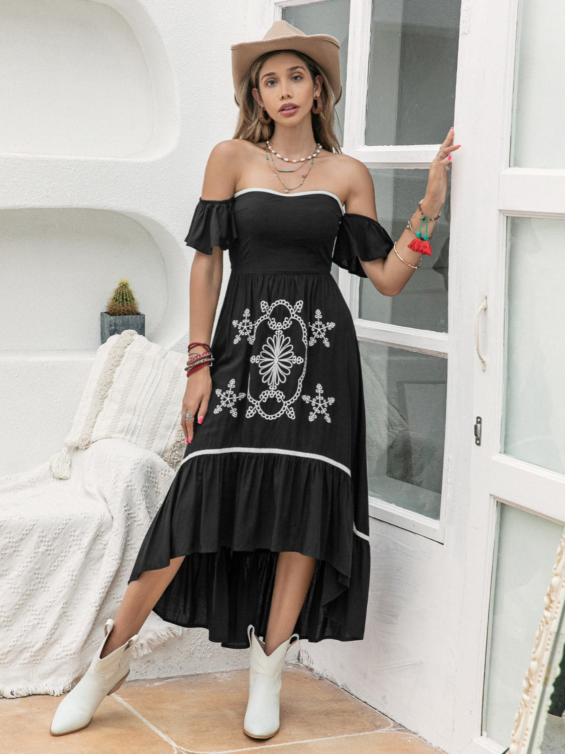 High-Low Off-Shoulder Summer Midi Dress