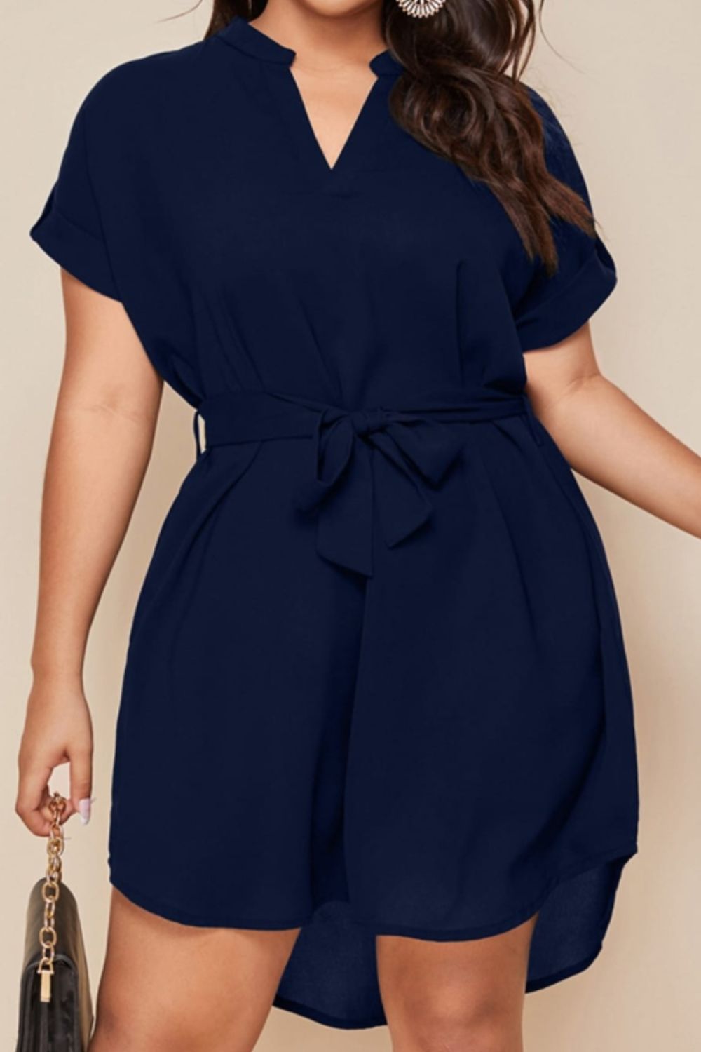 Plus Size Notched Tie Waist Mini Summer Dress up to 3XL