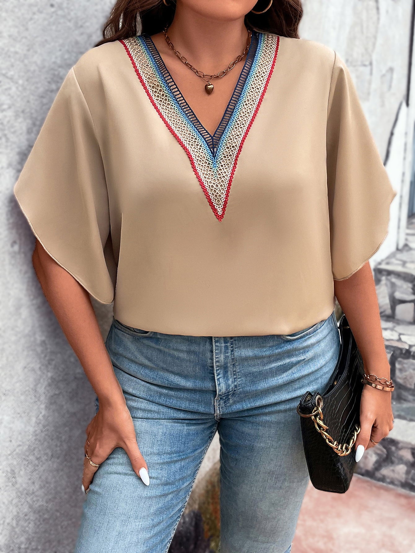 Plus Size Resort Flutter Sleeve Blouse