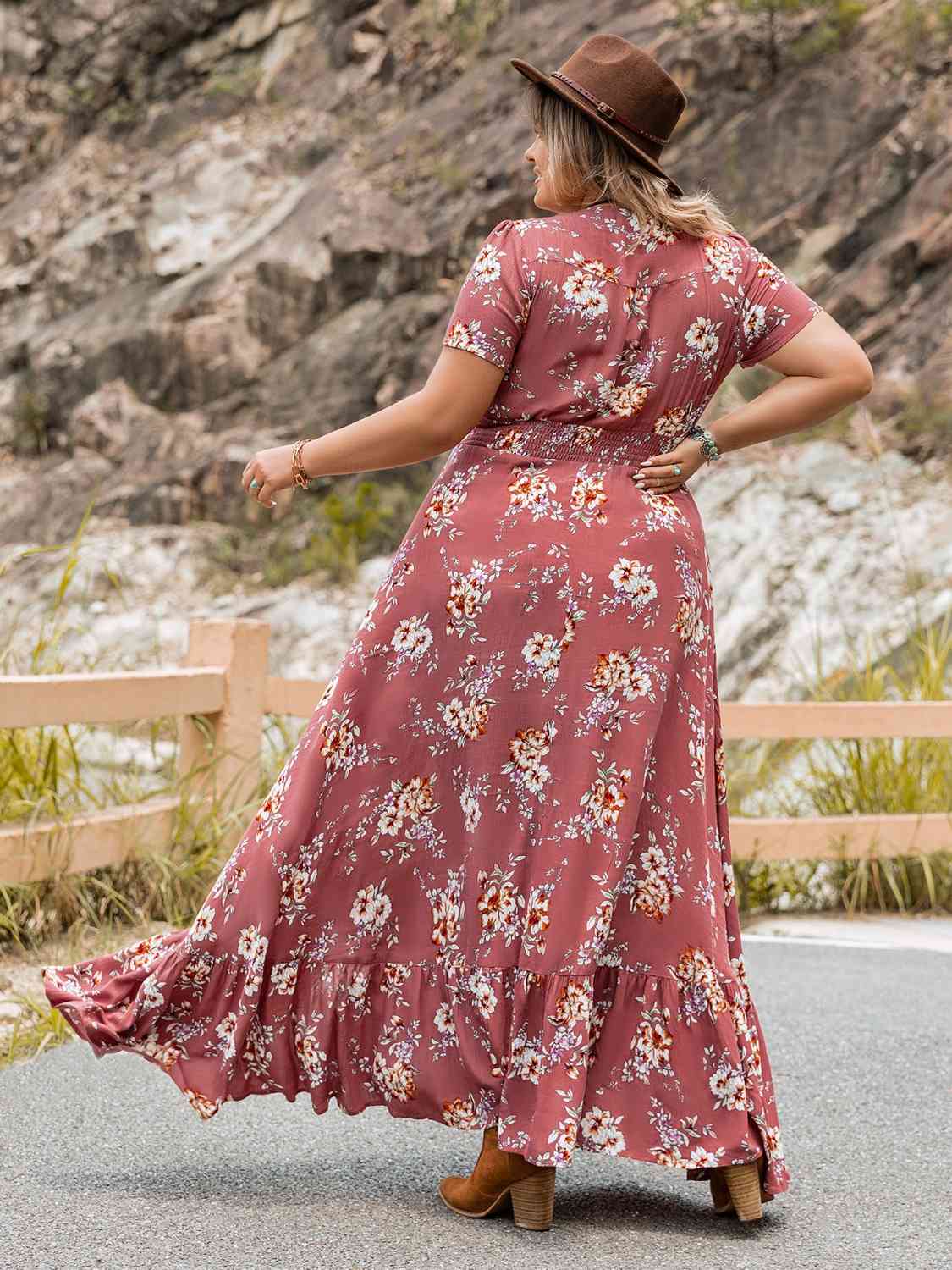 Plus Size Floral Ruffle Beach Maxi Dress