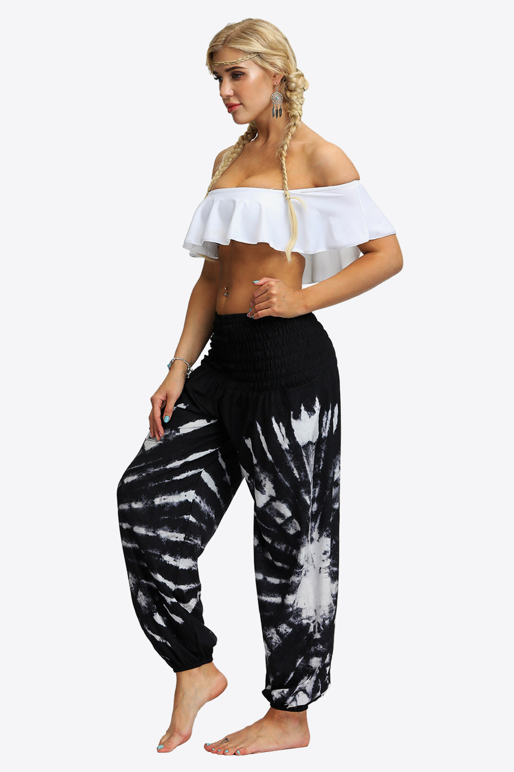 Boho Tie-Dye Smocked Waist Pocket Resort Yoga Joggers