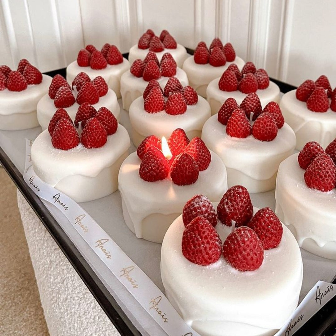 Strawberry Cake Desert Candle - Scented Cake Candle