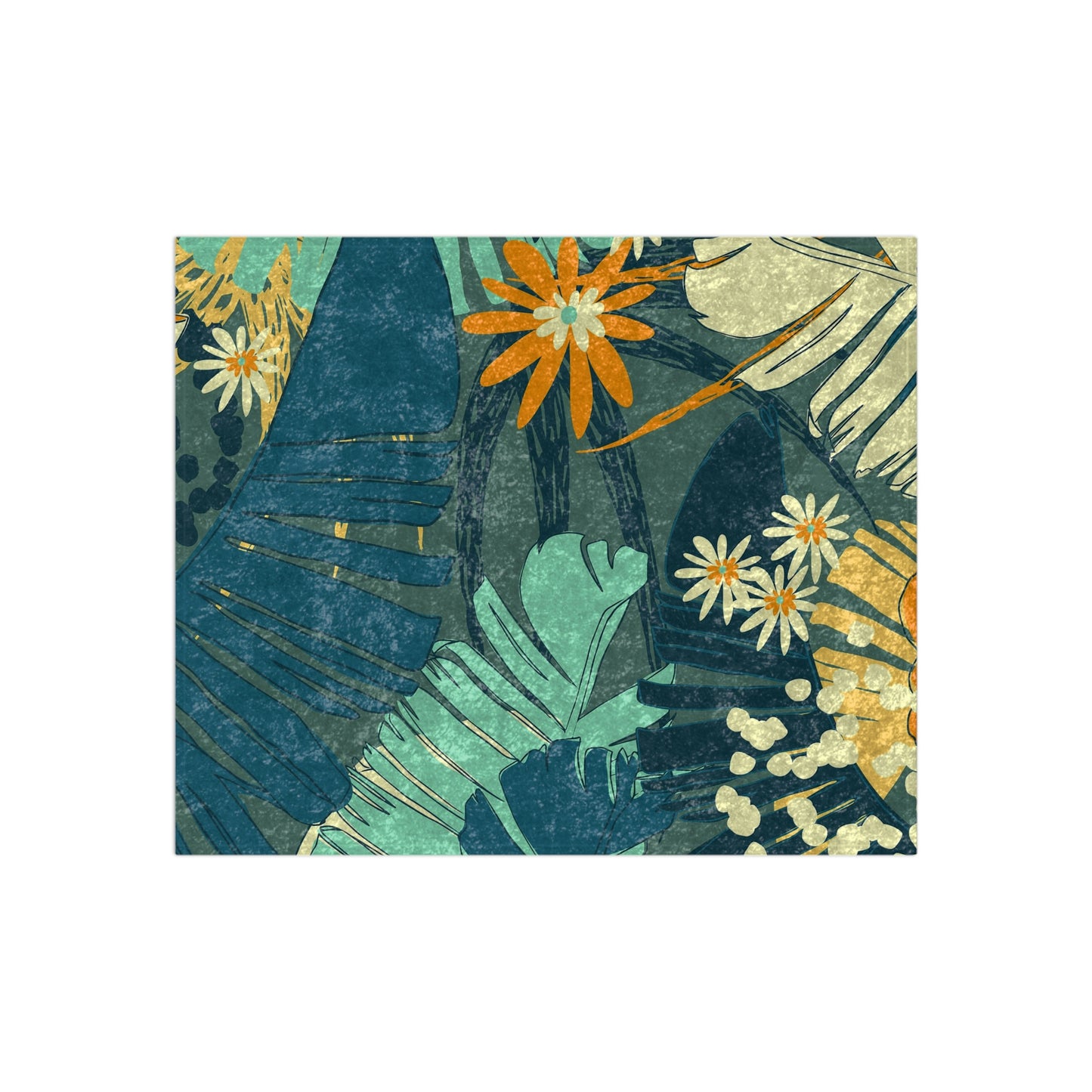 Jungle Blues Collection, Tropical Leaf Print Crushed Velvet Blanket