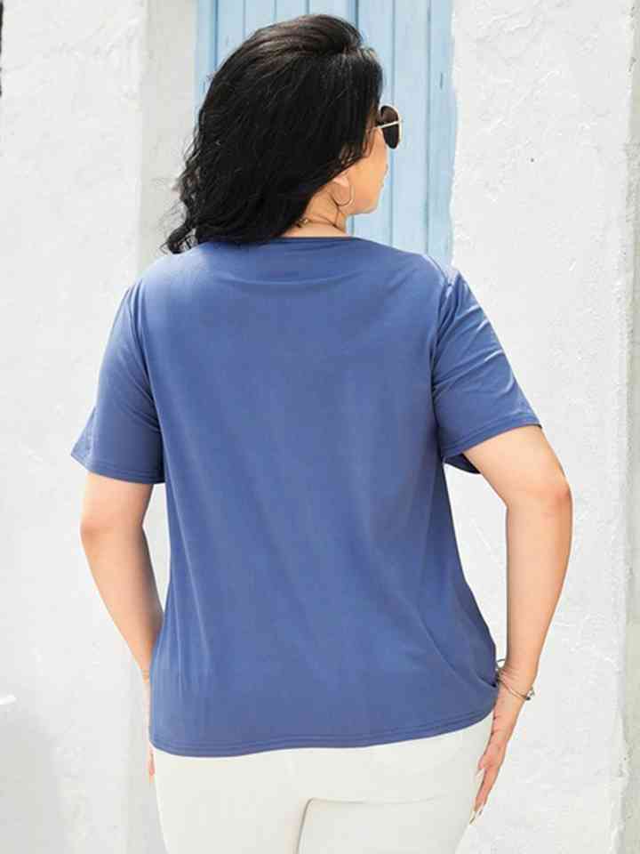 Plus Size Blue Cute Twist Front Summer Top