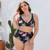 Plus Size Floral High Waist Two-Piece Swim Set