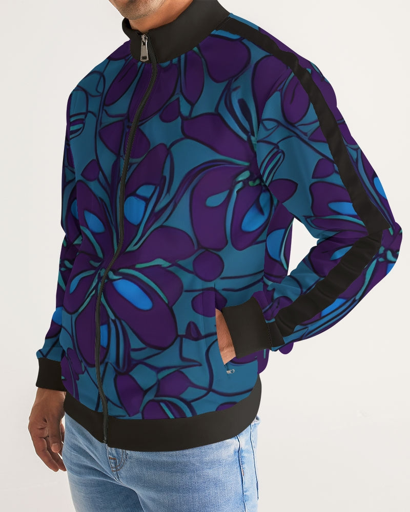 Purple Hawaii Floral Men's Stripe-Sleeve Track Jacket
