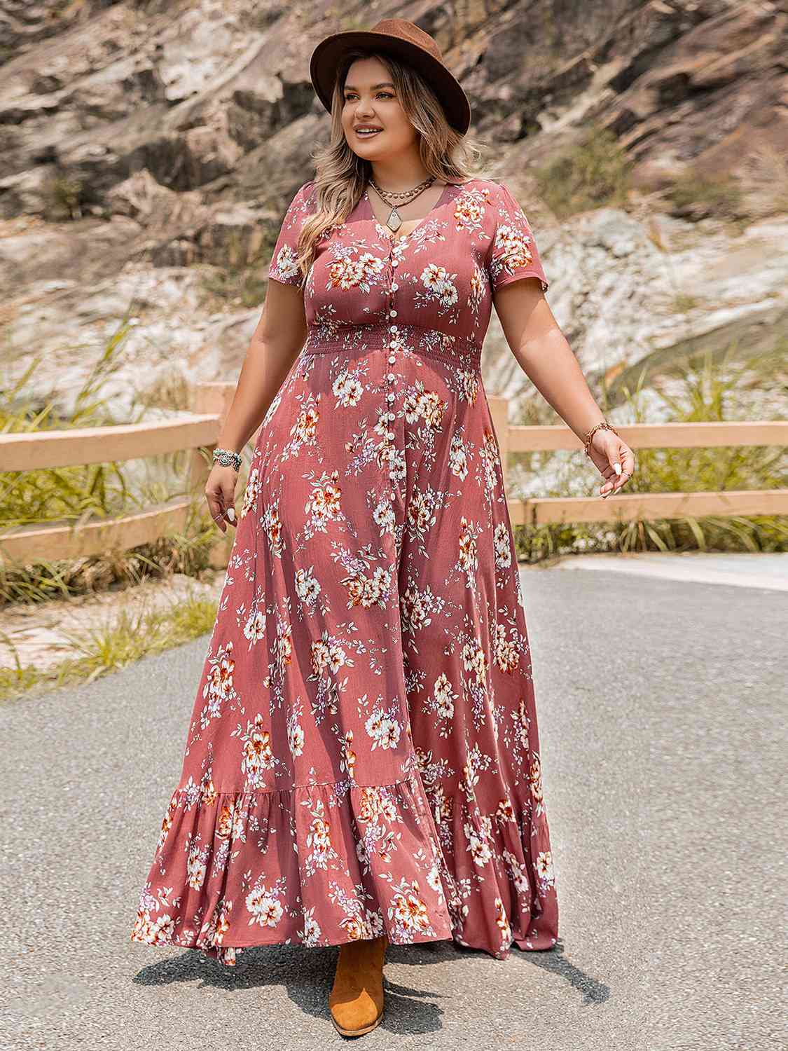 Plus Size Floral Ruffle Beach Maxi Dress