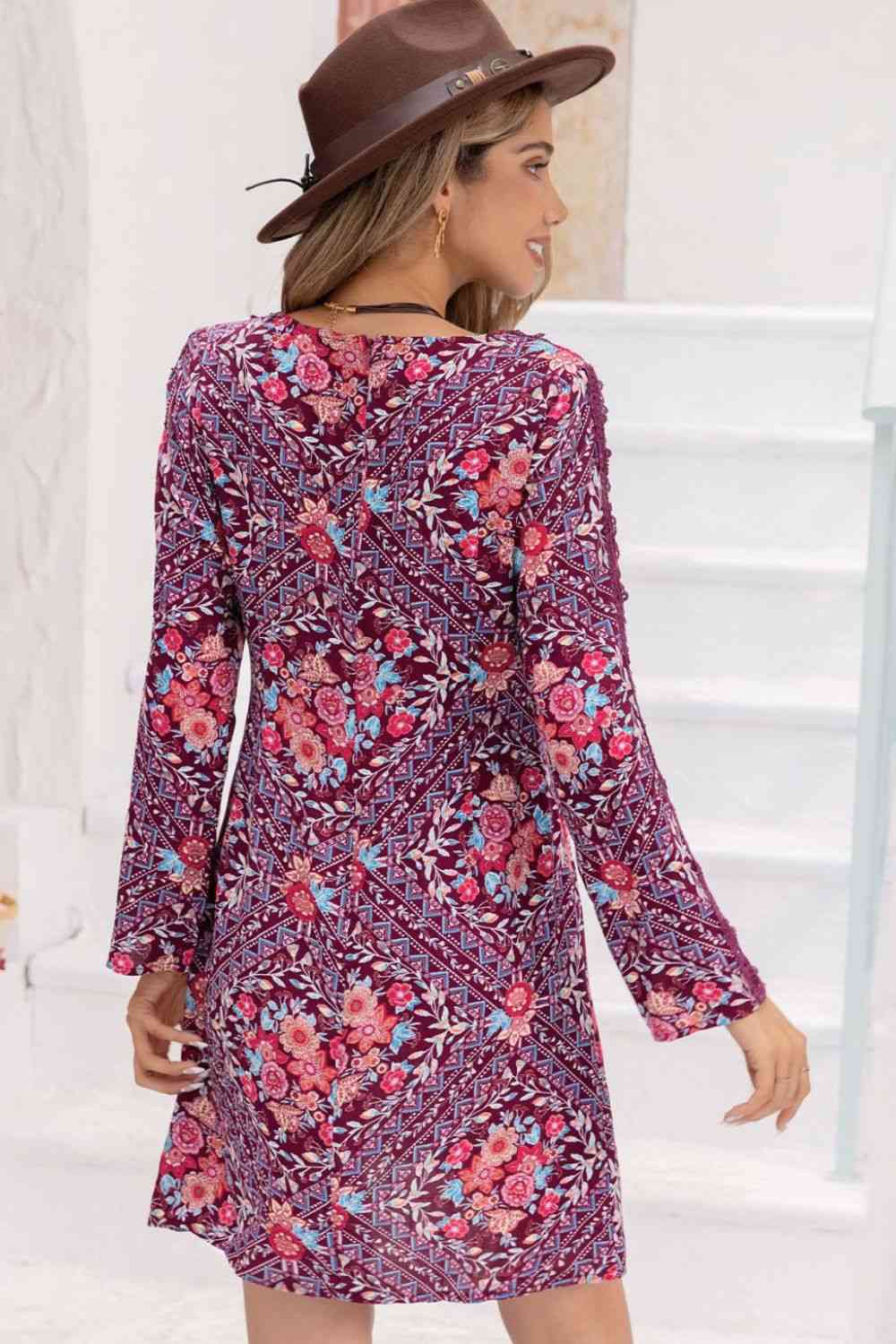 Floral Short Sundress Long Sleeves