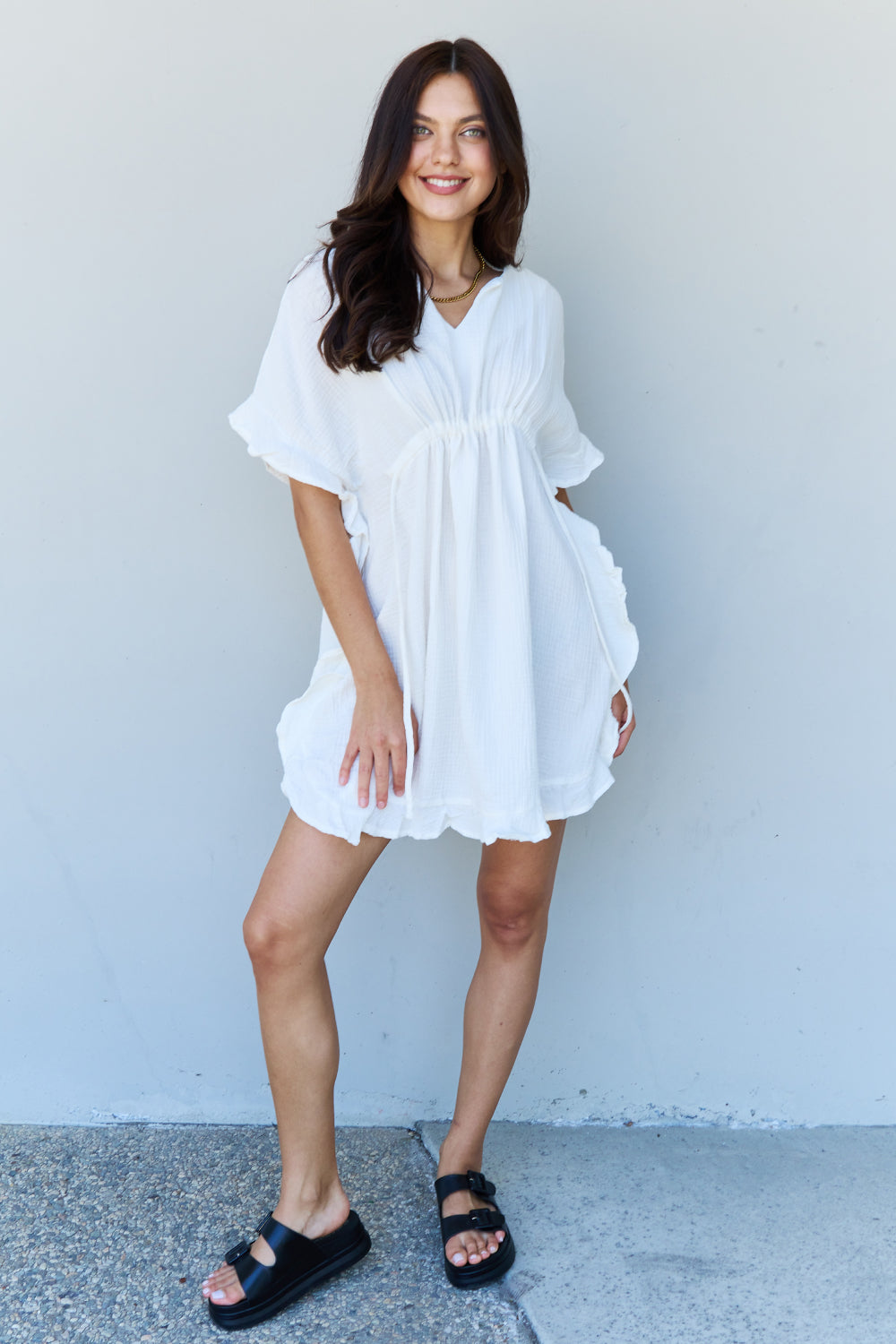 Full Size Ruffle Beach Dress White