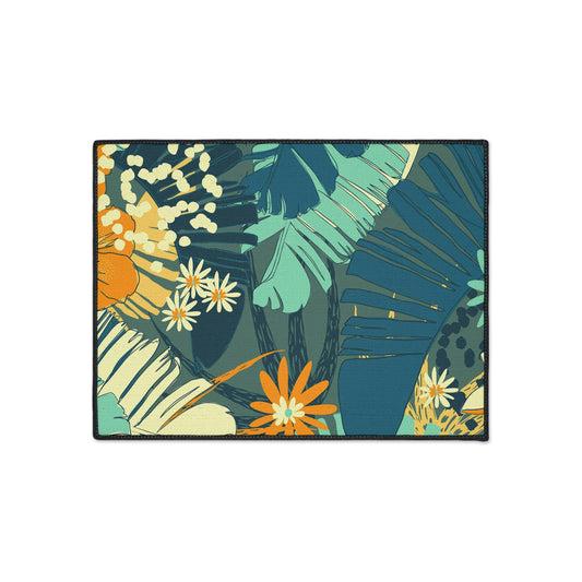 Jungle Blues Collection Heavy Duty Floor Mat, Tropical Designer Floor Mat for your Vacation Home