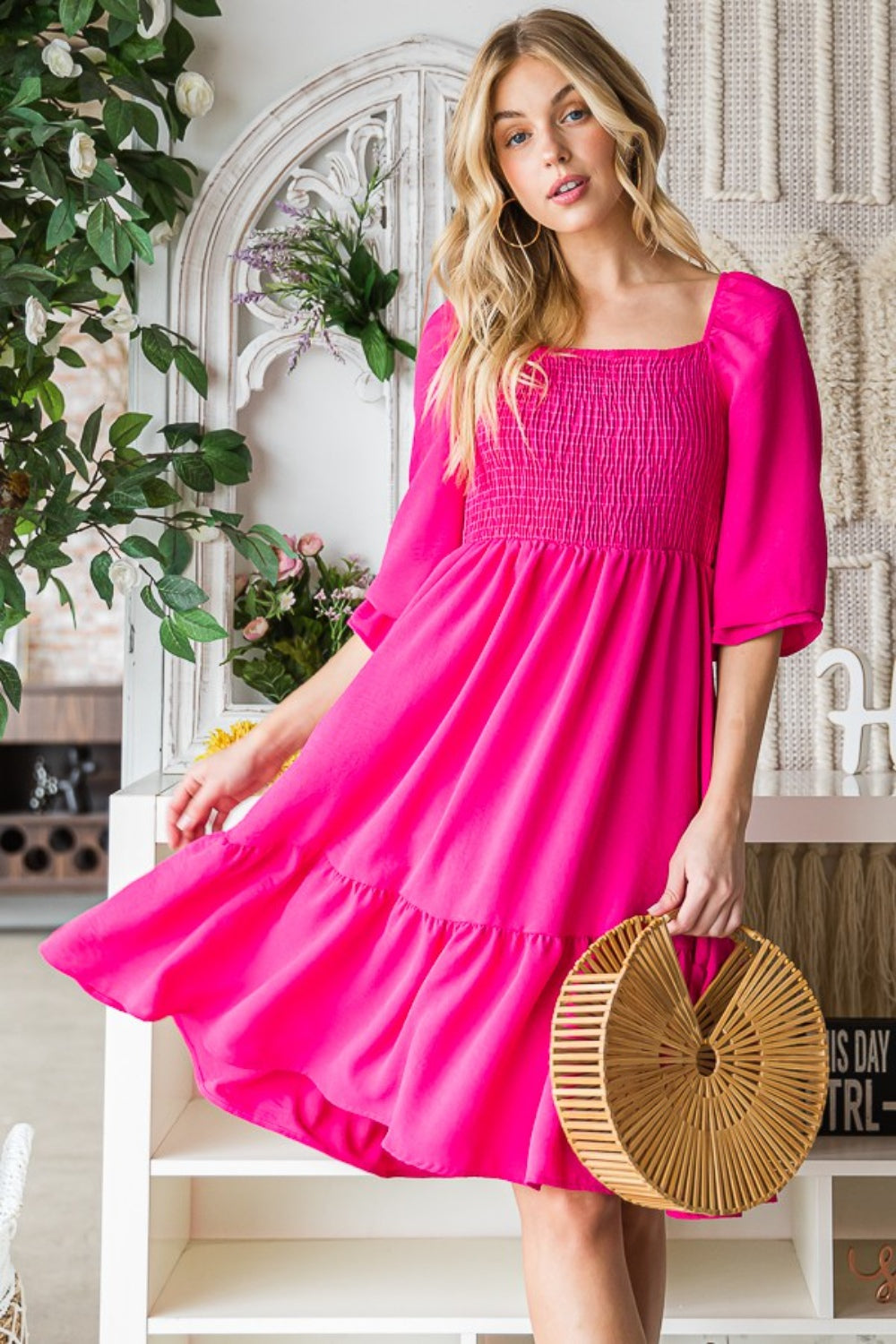 Pink Summer Ruffle Hem Dress