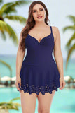 Plus Size Women's Lace Trim Sweetheart Neck Swim Dress