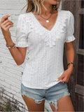 Eyelet Lace Flounce Sleeve Summer Blouse