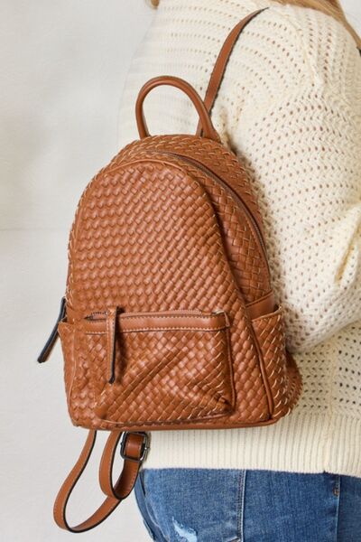 PU Leather Woven Backpack