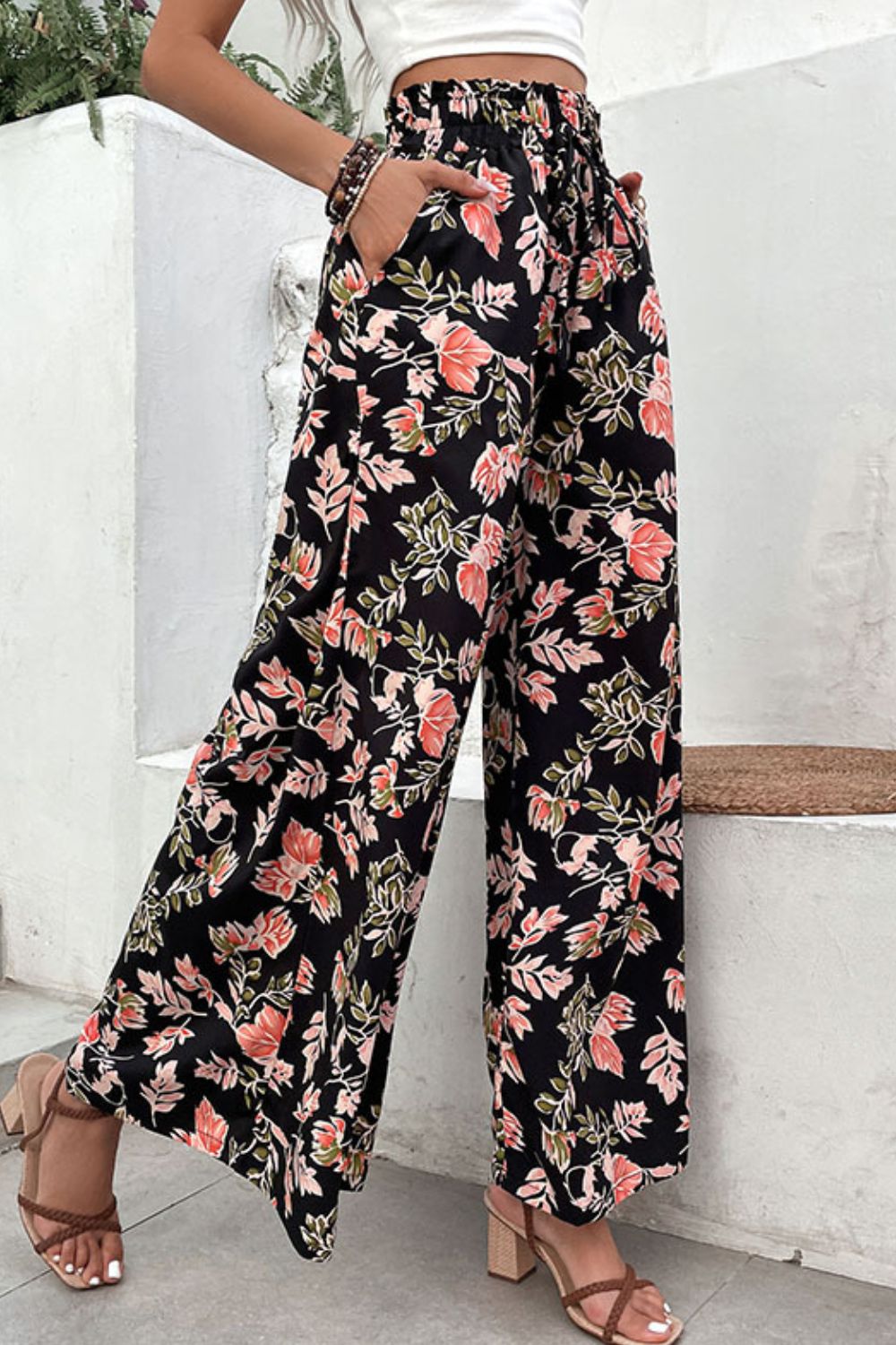 Floral Pull-On Wide Leg Resort Pants