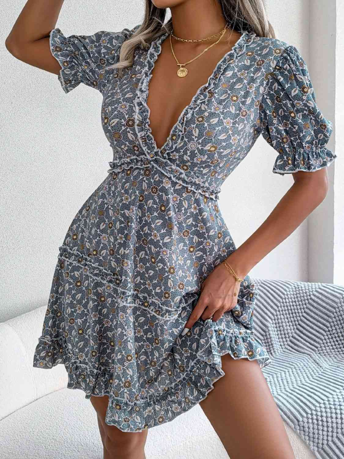 Floral Frill Trim Summer Mini Sundress