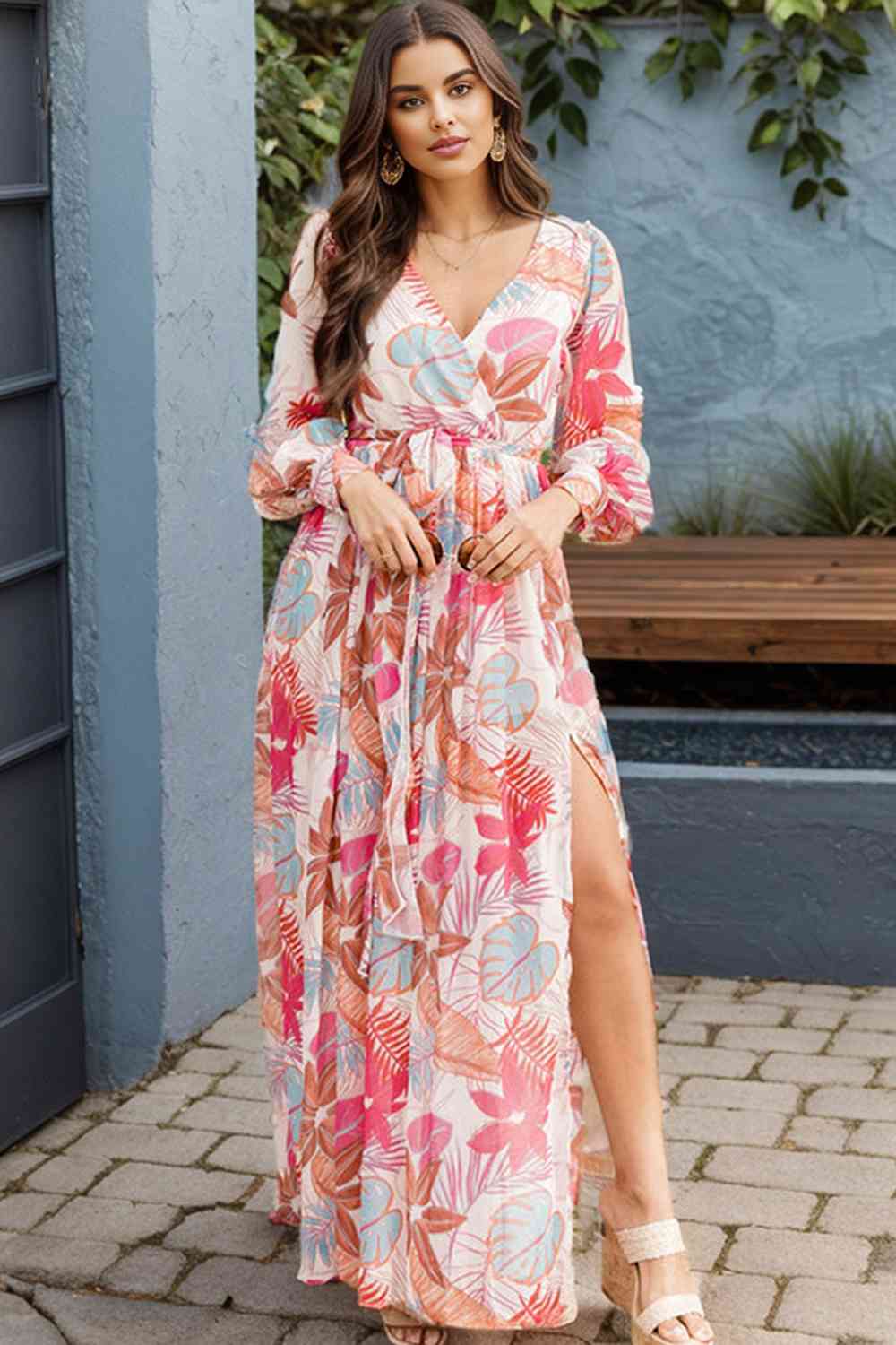 Plus Size Tropical Slit Dress