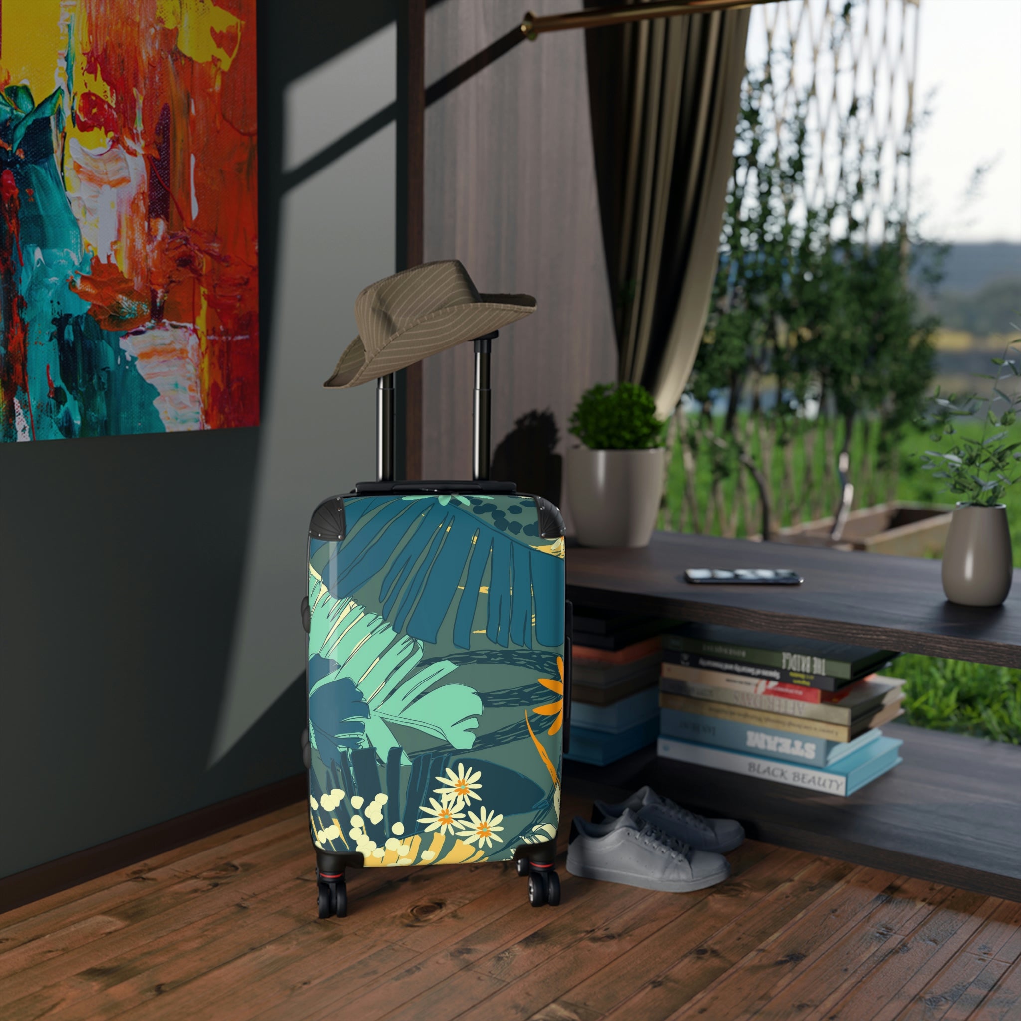 Tropical Print Suitcases, Featuring our Jungle Blues Print