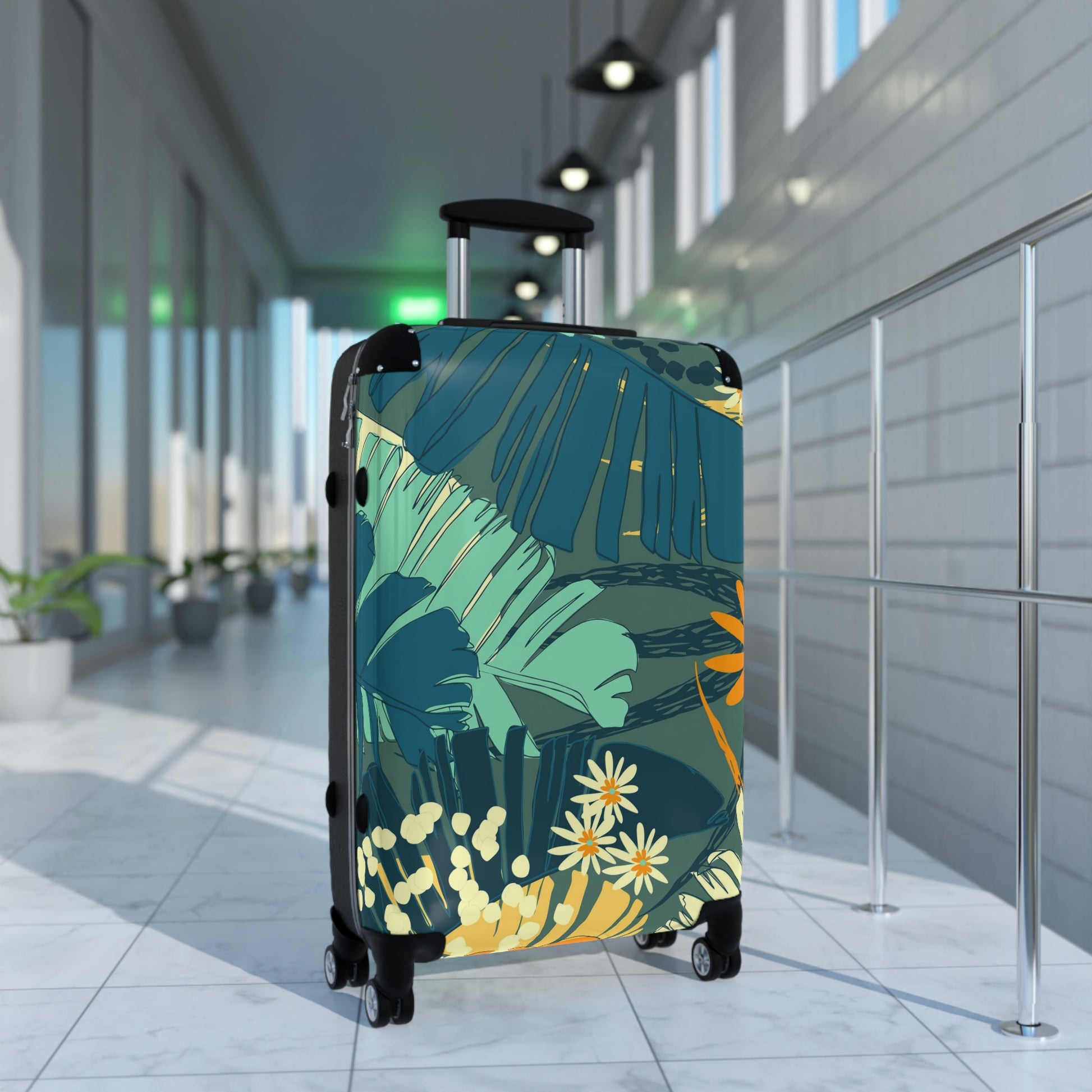 Tropical Print Suitcases, Featuring our Jungle Blues Print