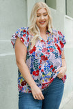 Plus Size Floral Flutter Sleeve Vacation Top