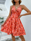 Orange Floral Backless Resort Dress