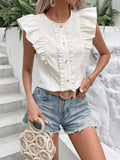 Decorative Button Frill Trim Resort Top