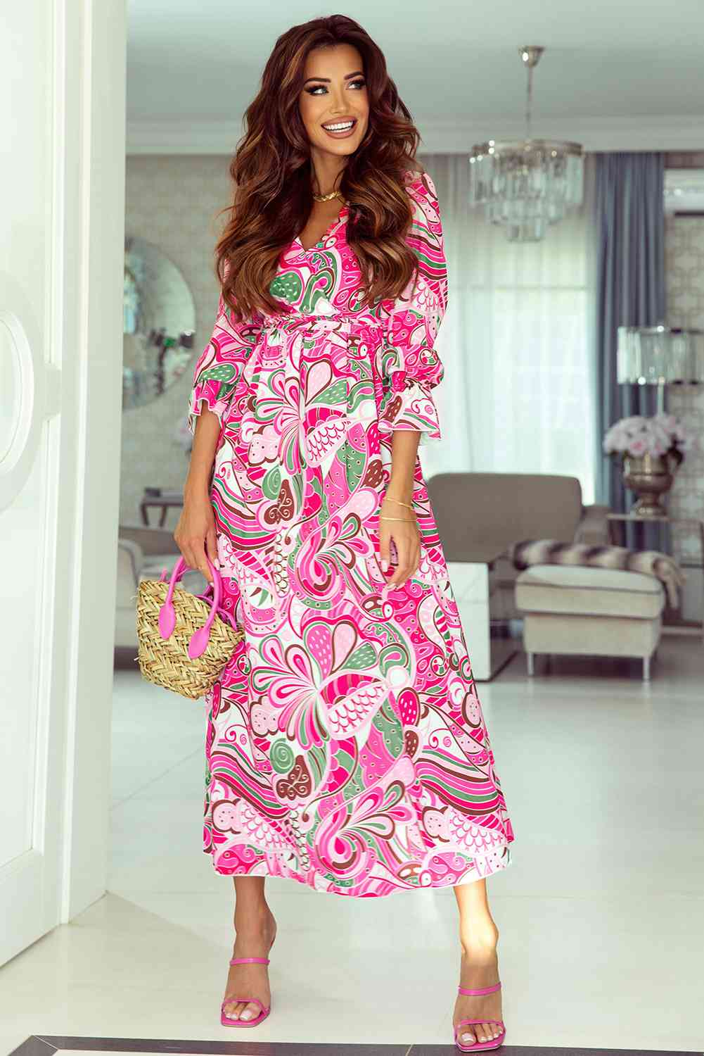 Flounce Sleeve Midi Resort Dress