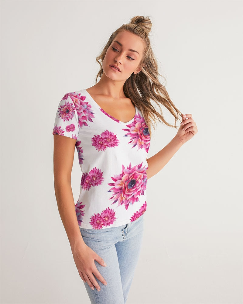 Luxe Pink Flowers Women's V-Neck T'Shirt