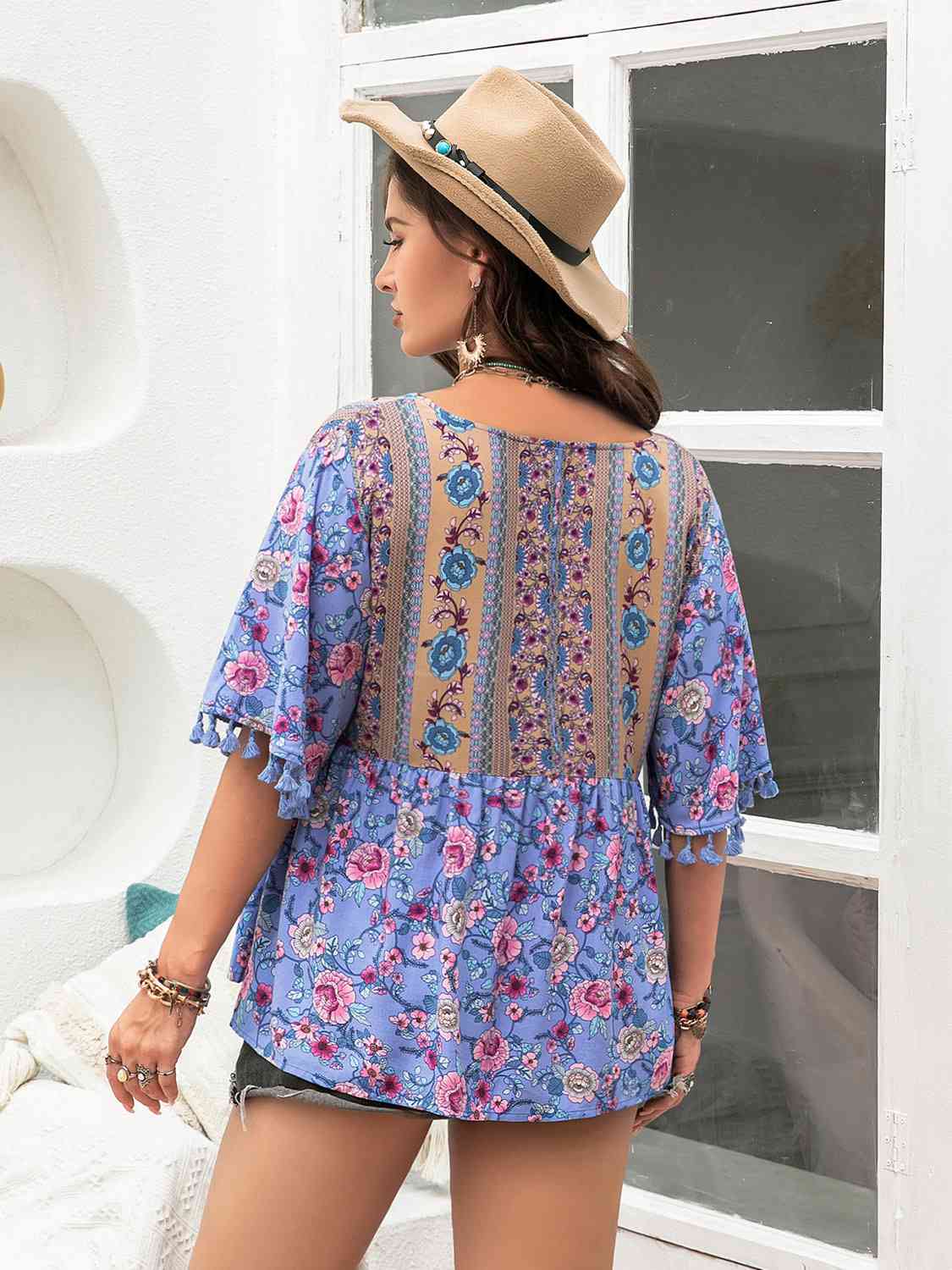 Plus Size Boho Tassel Sleeve Summer Top