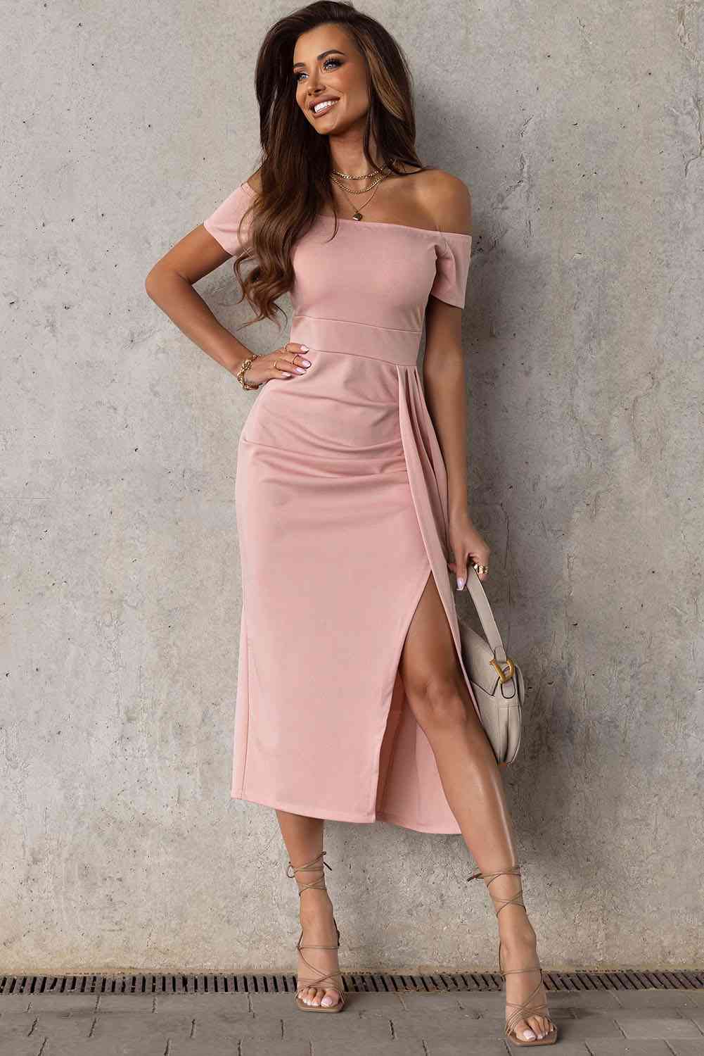 Off-Shoulder Short Sleeve Midi Resort Dress