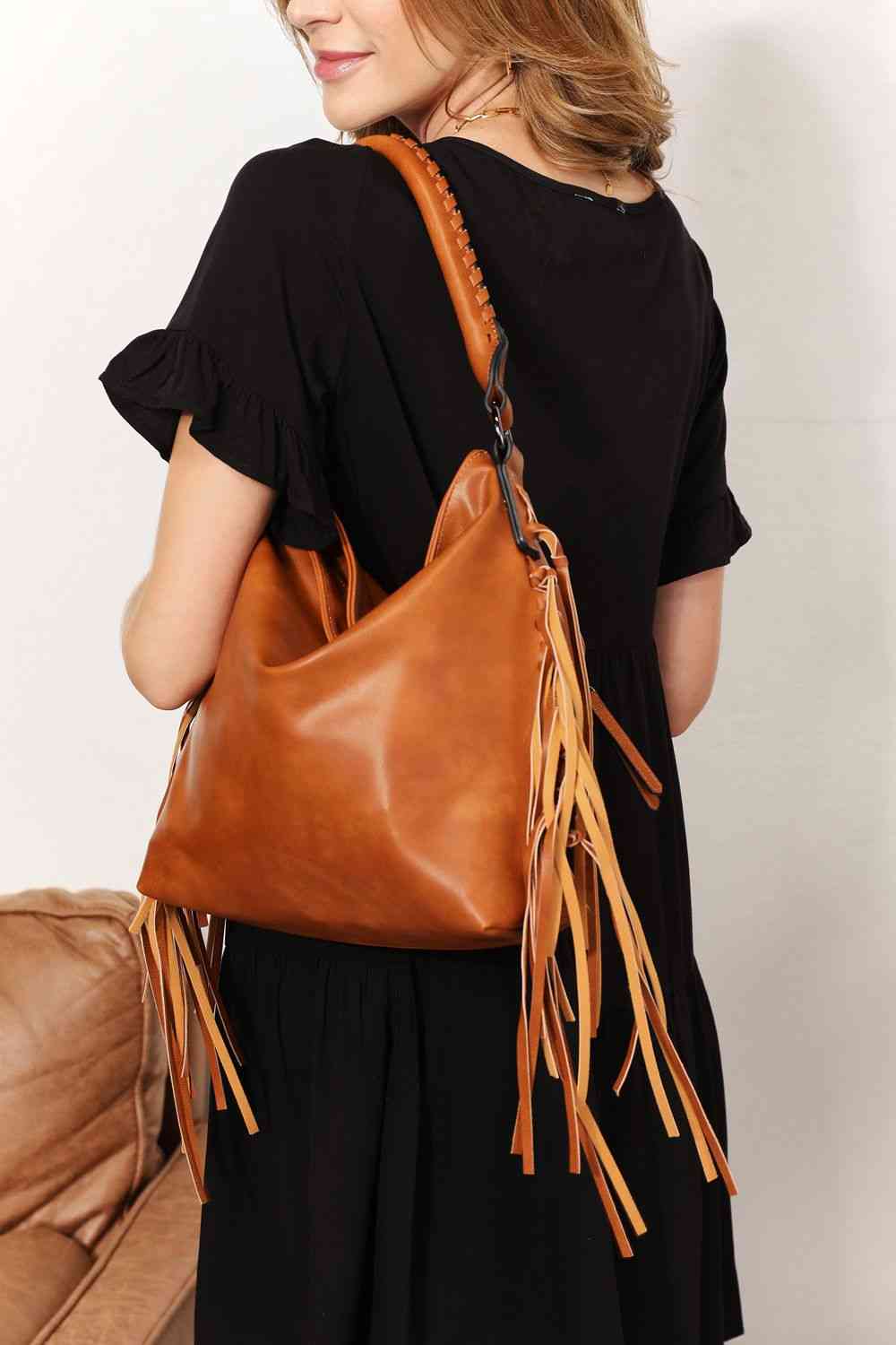 PU Leather Fringe Detail Shoulder Bag