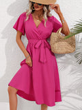 Malibu Pink Tie Belt Midi Resort Dress