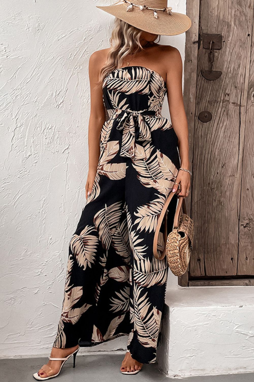 Tropical Vacation Wide Leg Jumpsuit with Pockets