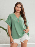 Plus Size Buttoned Short Sleeve Resort Blouse