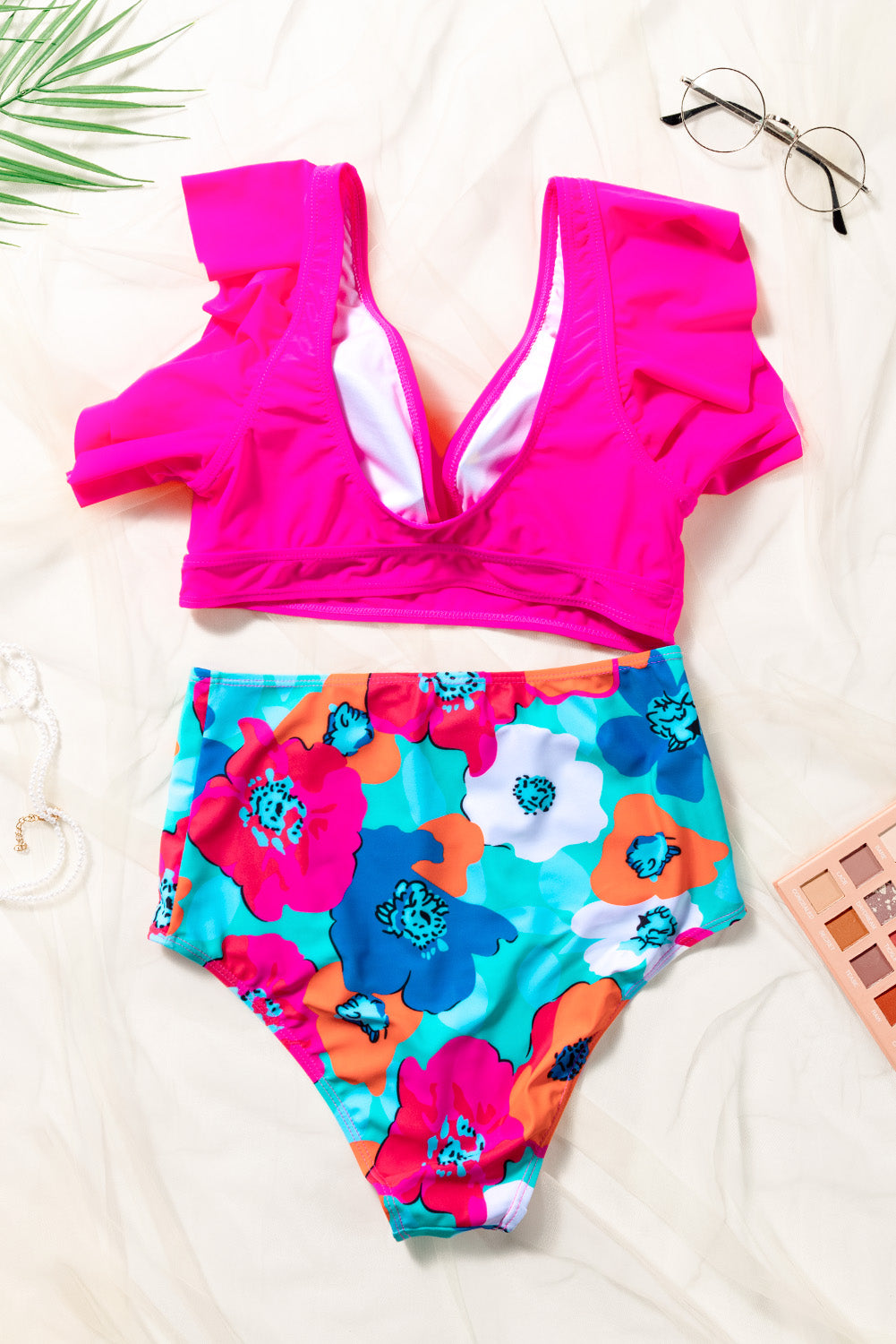 Bold Tropical Ruffle Top Resort Swim Set