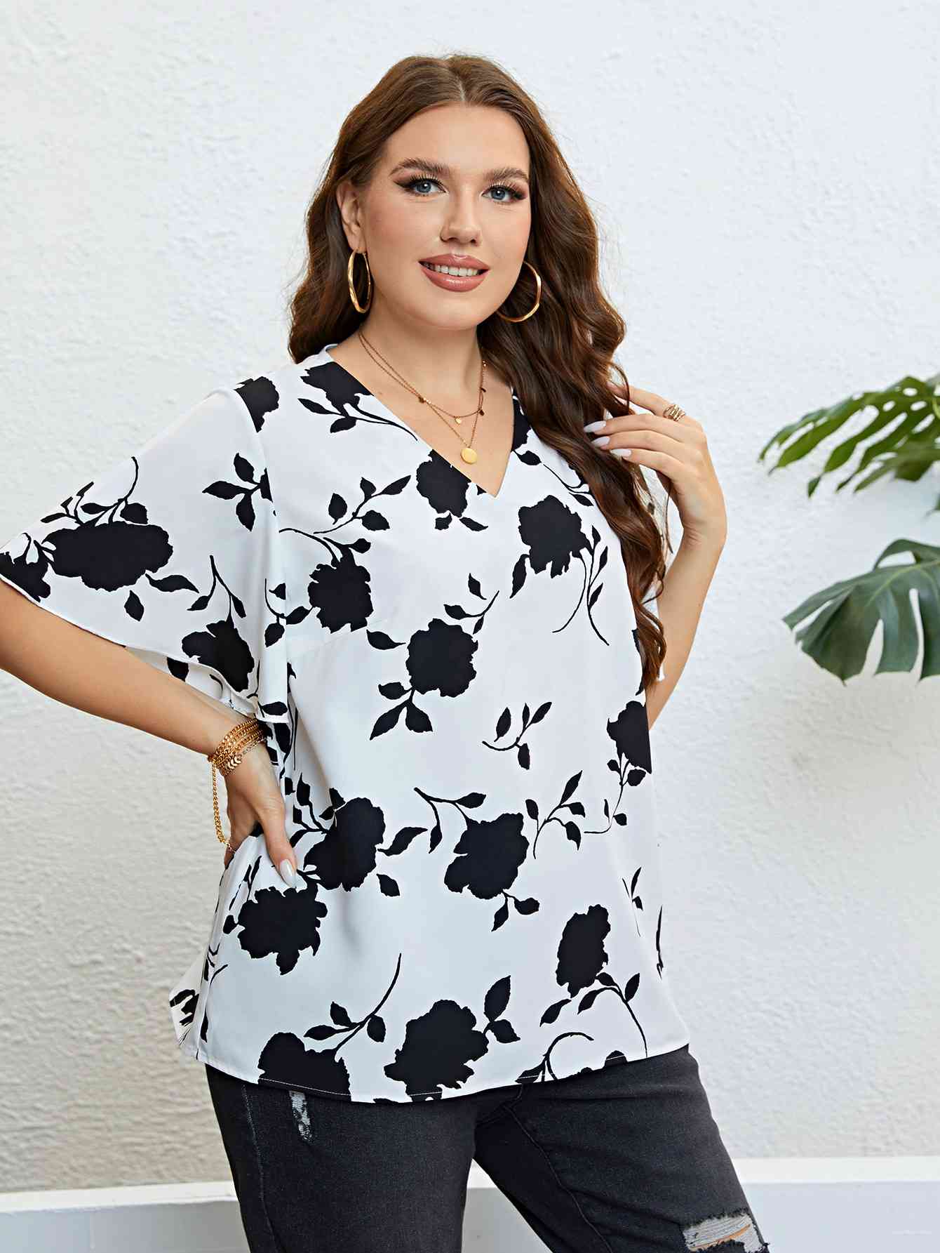 Plus Size Flutter Sleeve Resort Blouse