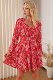 Balloon Sleeve Red Floral Summer Dress