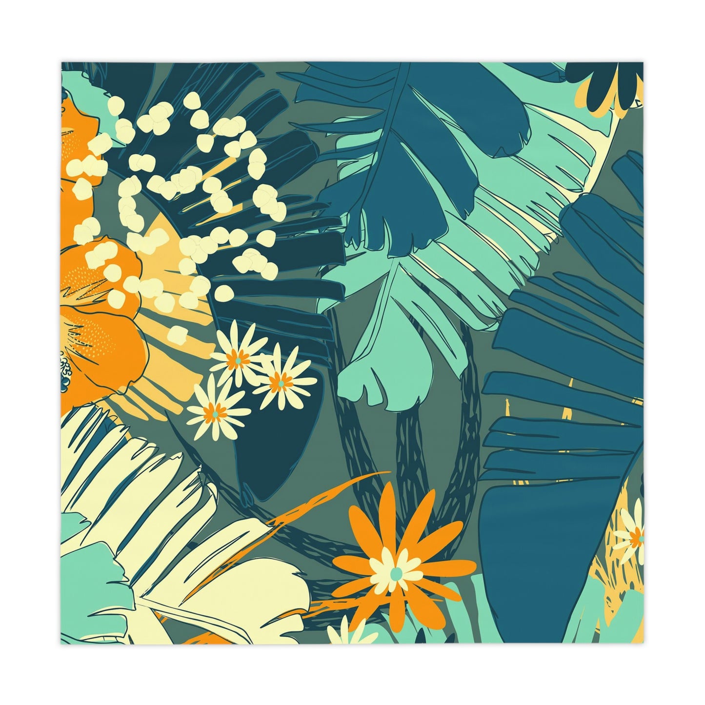 Jungle Blues Collection Tablecloth, Tropical Designer Print Tablecloth