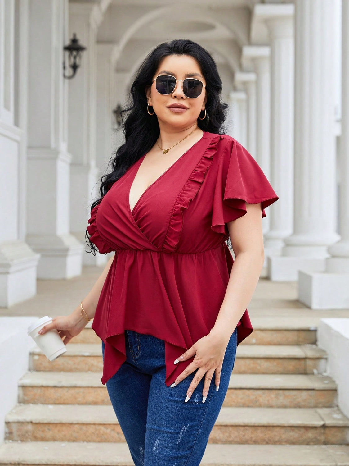 Plus Size Frill Resort Blouse