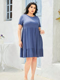 Plus Size Round Neck Short Sleeve Beach Dress