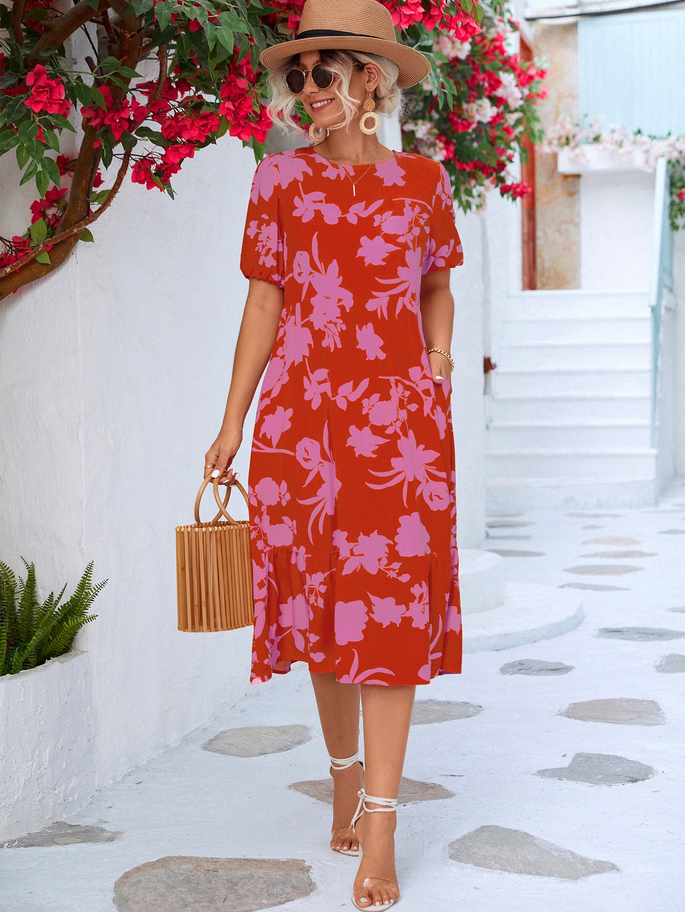 Floral Ruffle Hem Resort Midi Dress