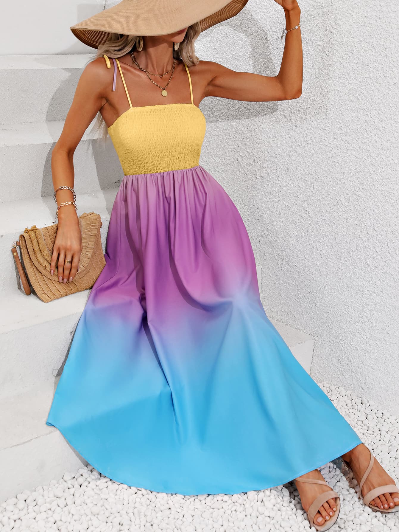Ombre Gradient Rainbow Beach & Resort Maxi Dress
